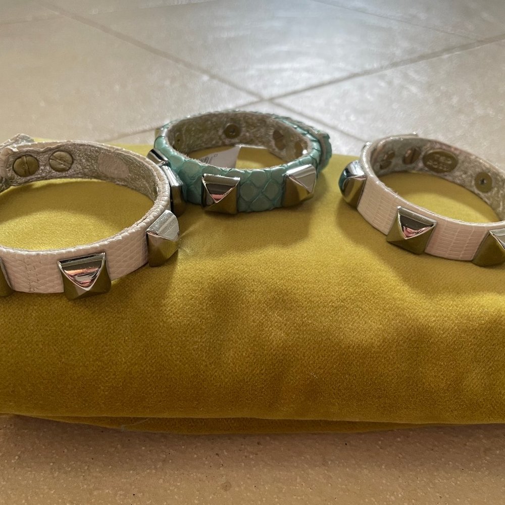 NEW!  Ted Rossi Palm Beach Chic Embossed Leather Studded Bracelets- set of 3